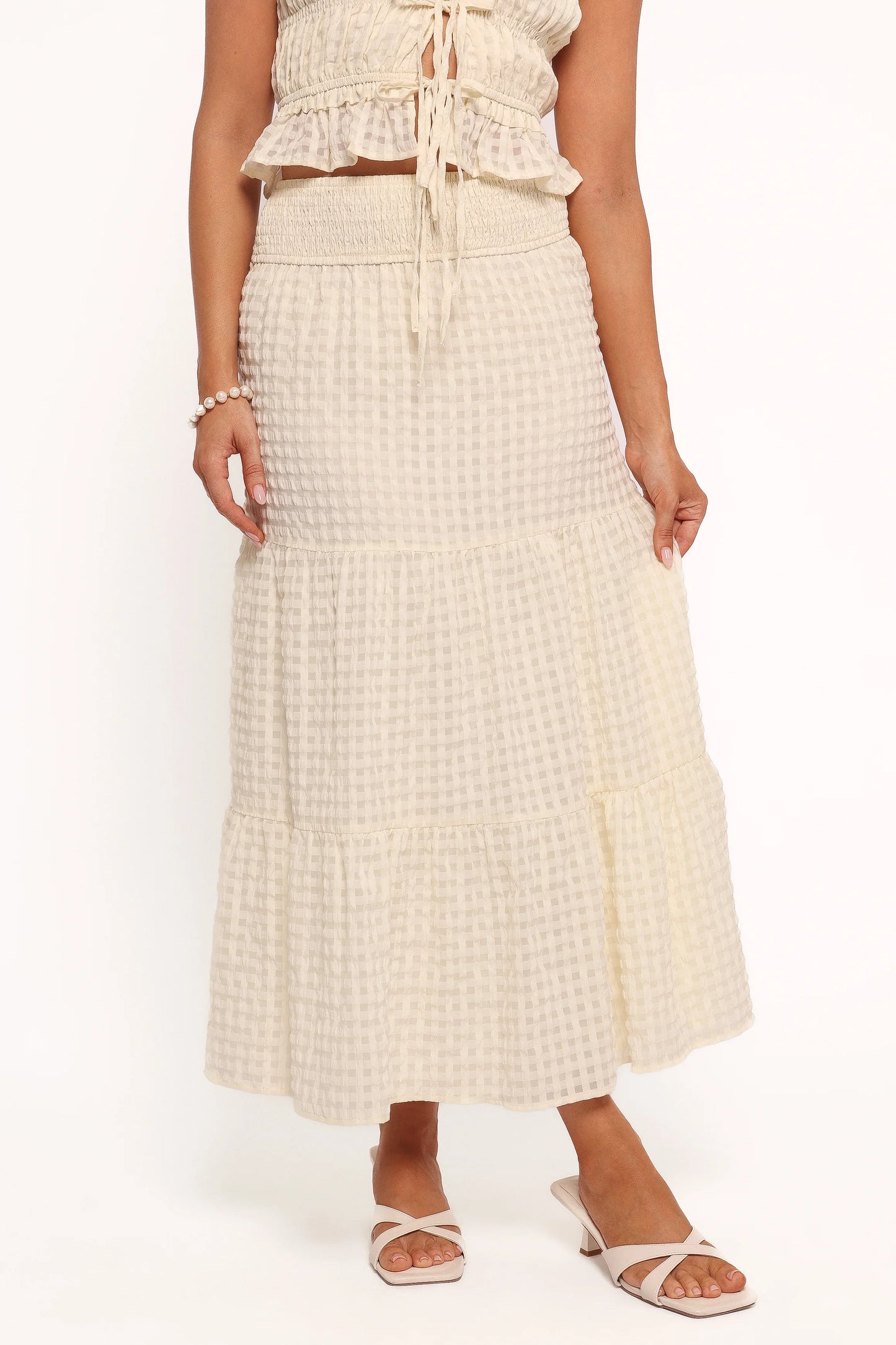 Farica Gingham Midi Skirt Cream