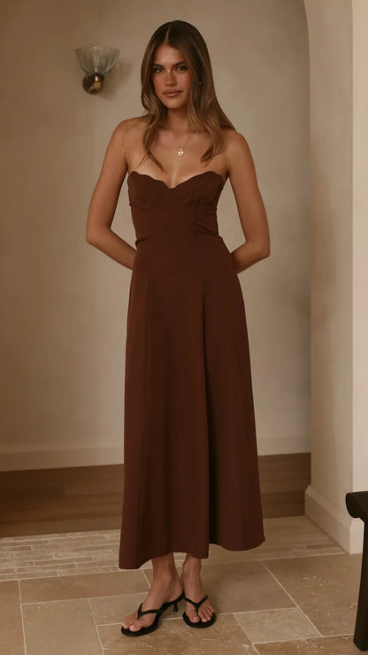 Janessa Strapless Midi Dress Chocolate