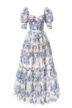 Hydrangea Feminine voluminous sheer sleeves dress