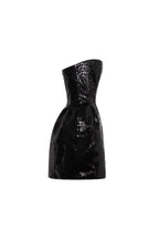 Sculpted black shiny mini dress
