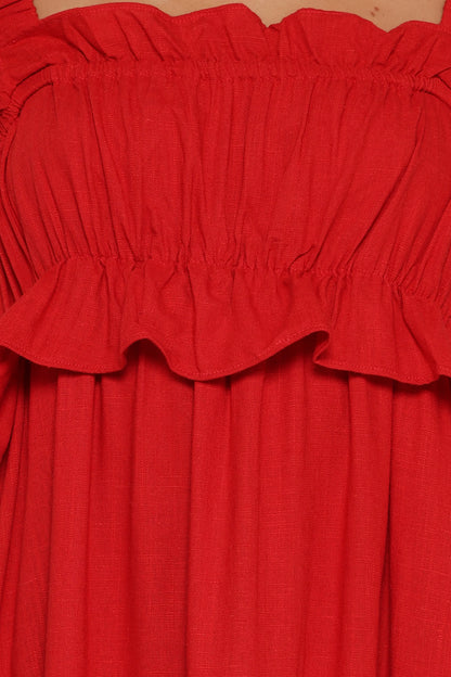 Ross Frill Strap Maxi Dress Red