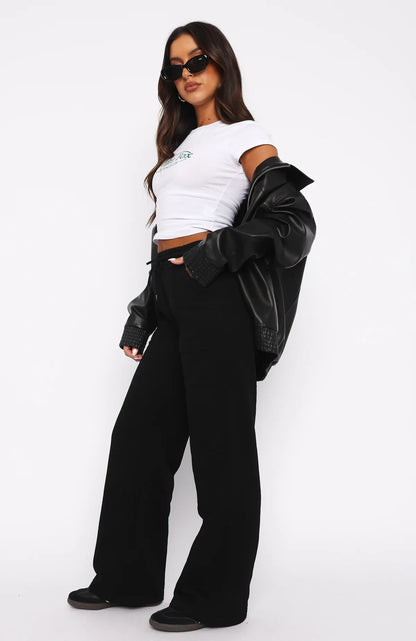 Youd Love It Here Wide Leg Sweatpants Black