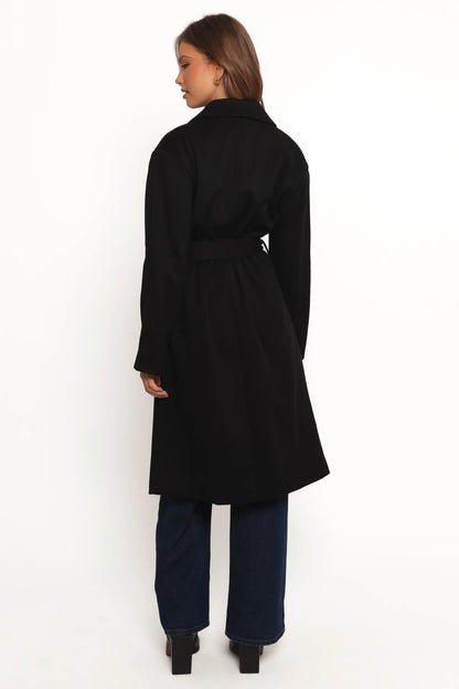 Kloss Tie Front Long Coat Black