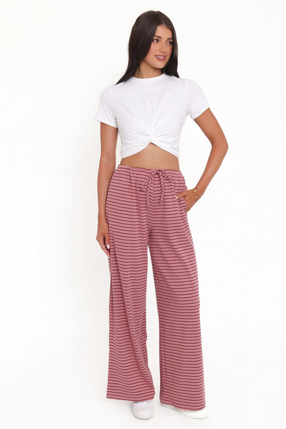 Wilda Knit Pant Pink Red Stripe