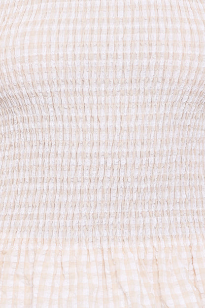 Callista Shirred Waist Top Beige Gingham