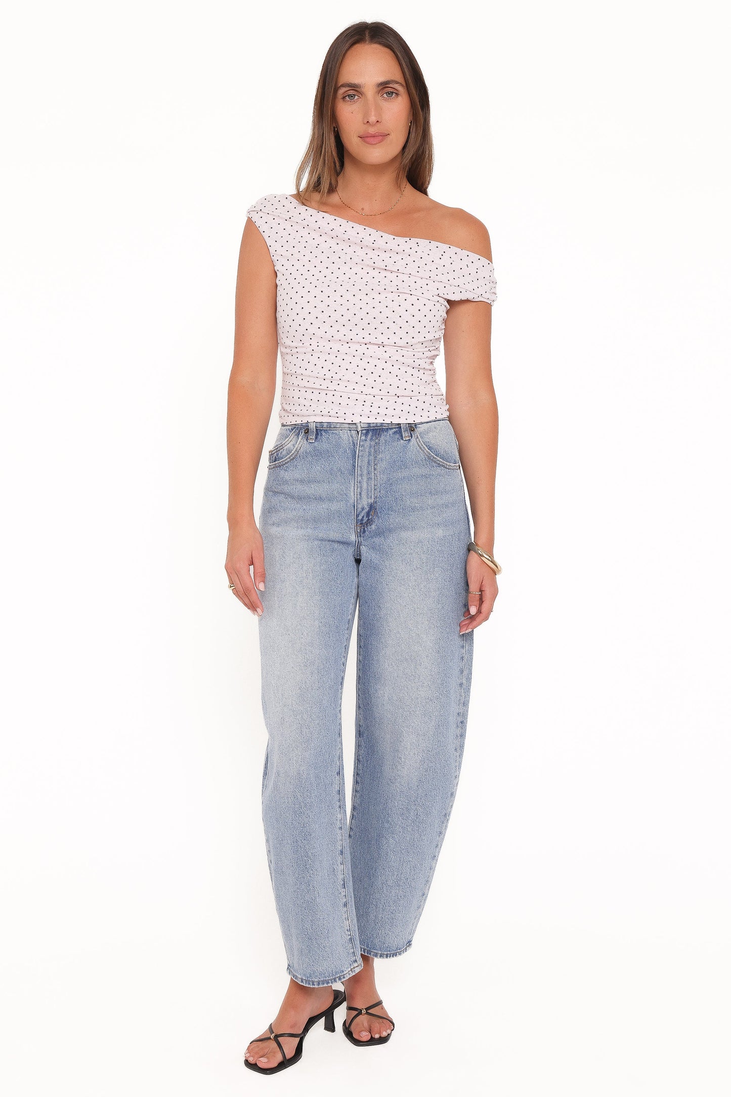 Aaron Off Shoulder Top Pale Pink Dot