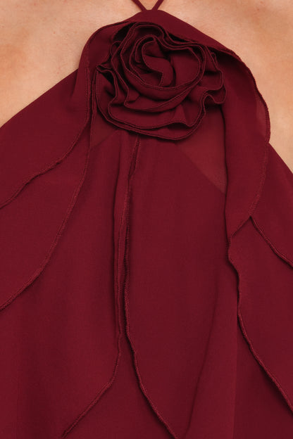 Zorina Halter Neck Chiffon Top Burgundy