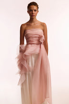 Dreamy off shoulder blouse with meringue flounces in misty rose Midnight Walk