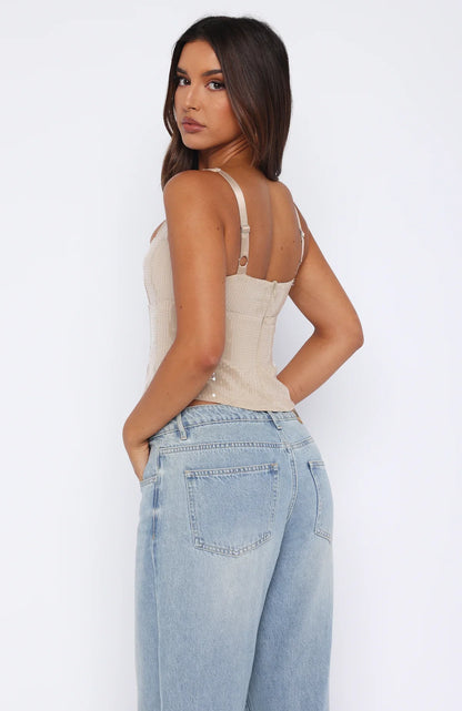 Cant Explain It Sequin Bustier Beige