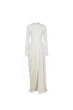 White Maxi Dress with Slit and Long Sleeves