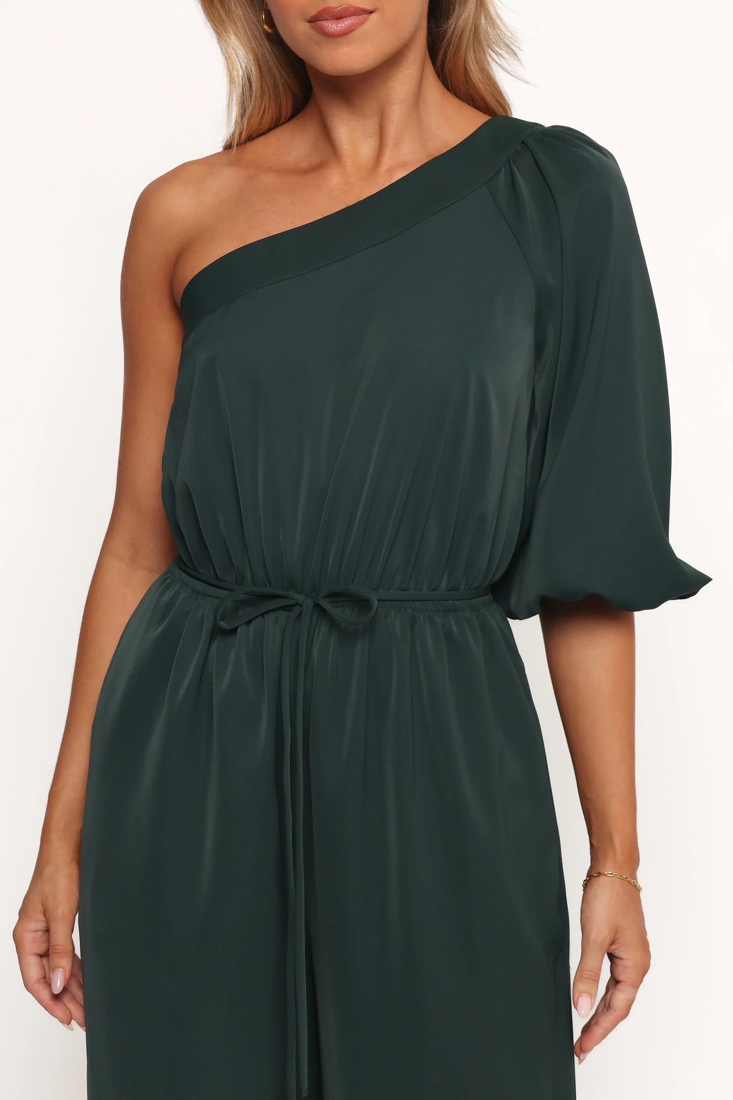 Hedda One Shoulder Jumpsuit Emerald
