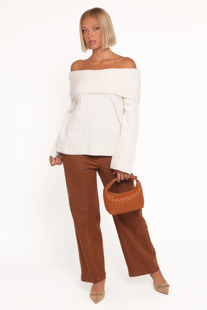 Kenny Off Shoulder Knit Sweater Cream