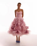 Dramatic flowered organza midi dress in misty rose Glow Up