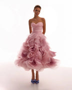 Dramatic flowered organza midi dress in misty rose Glow Up