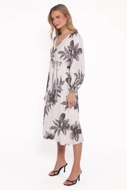 Grainne Long Sleeve Midi Dress Black White Floral