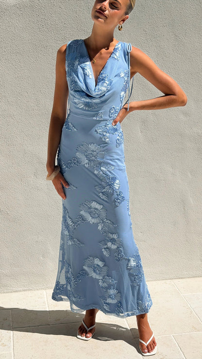 Nikova Maxi Dress Blue Embroidery