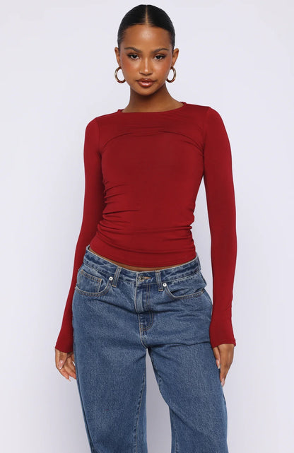 Only For Tonight Long Sleeve Top Wine