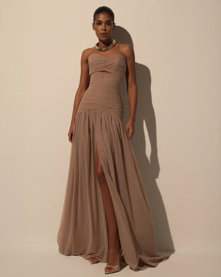 Maxi Dress in Italian Mesh with Corset Bodice
