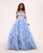 Light Blue All Ruffled Up Evening Simple Dress