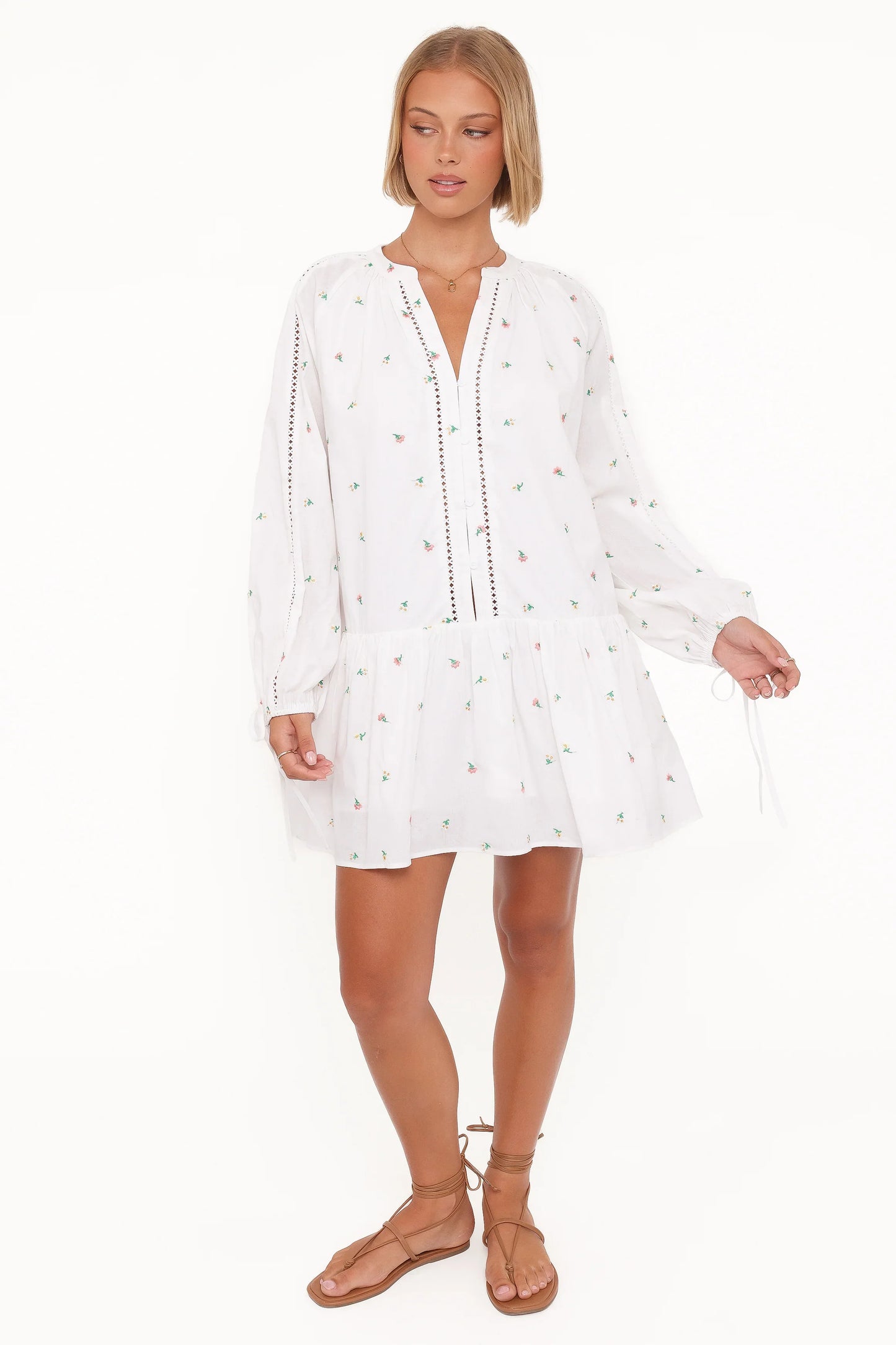 Hart Long Sleeve Mini Dress White Floral
