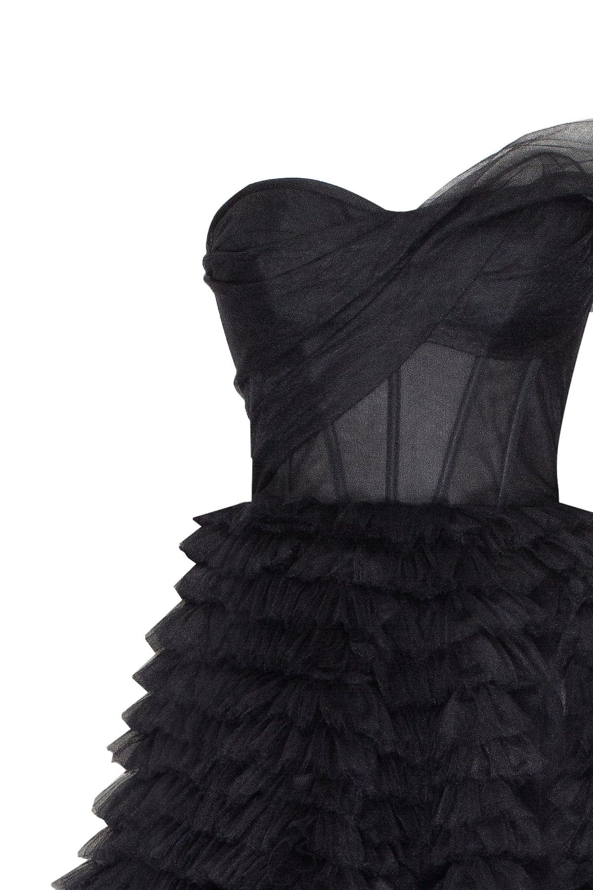 Timeless one shoulder frill layered ball gown in black