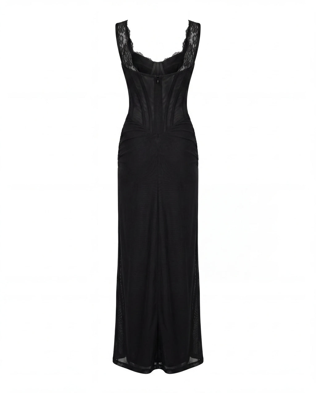 Black Maxi Dress with Corset Bodice and Slit