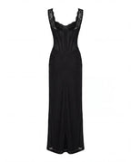 Black Maxi Dress with Corset Bodice and Slit