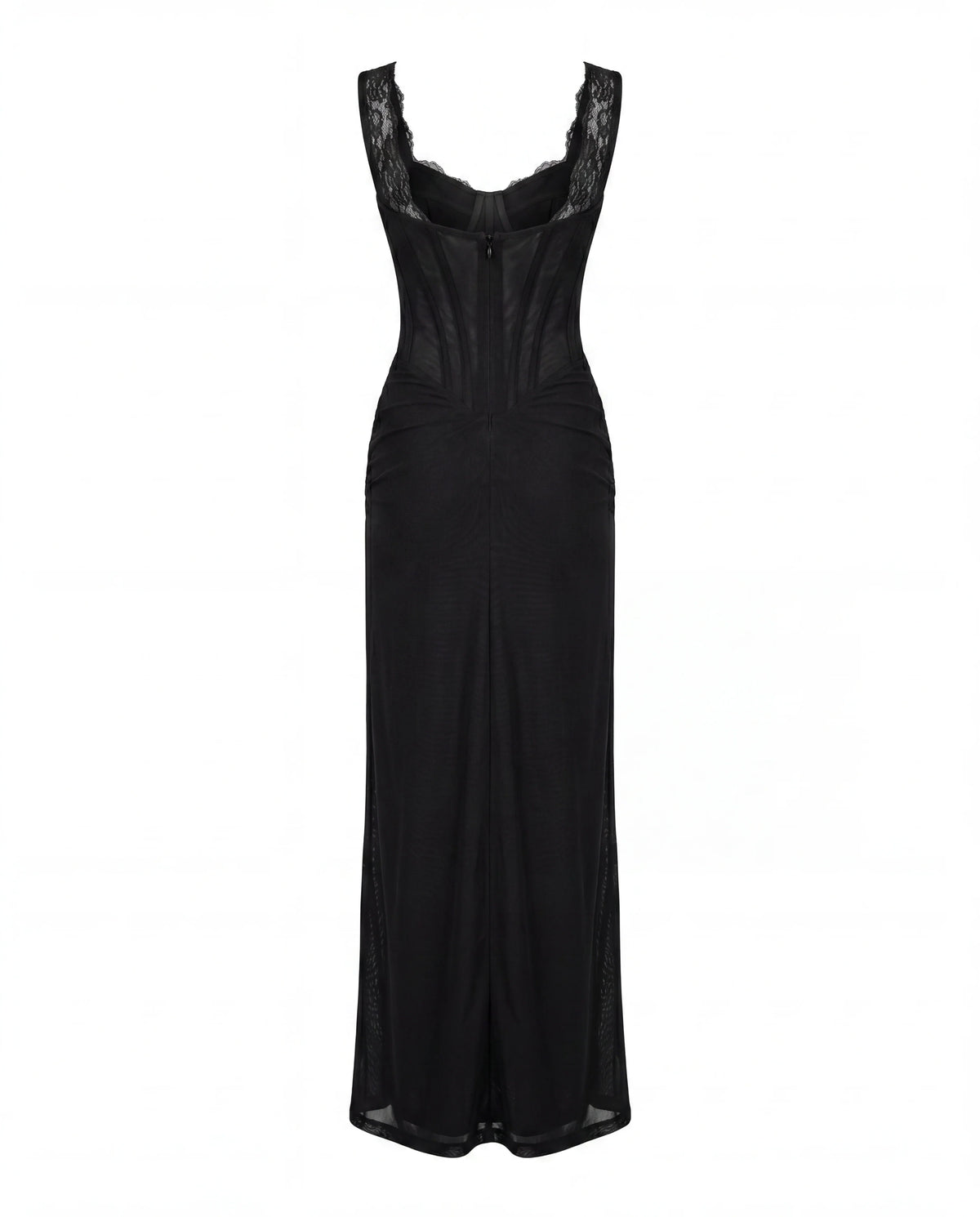 Black Maxi Dress with Corset Bodice and Slit