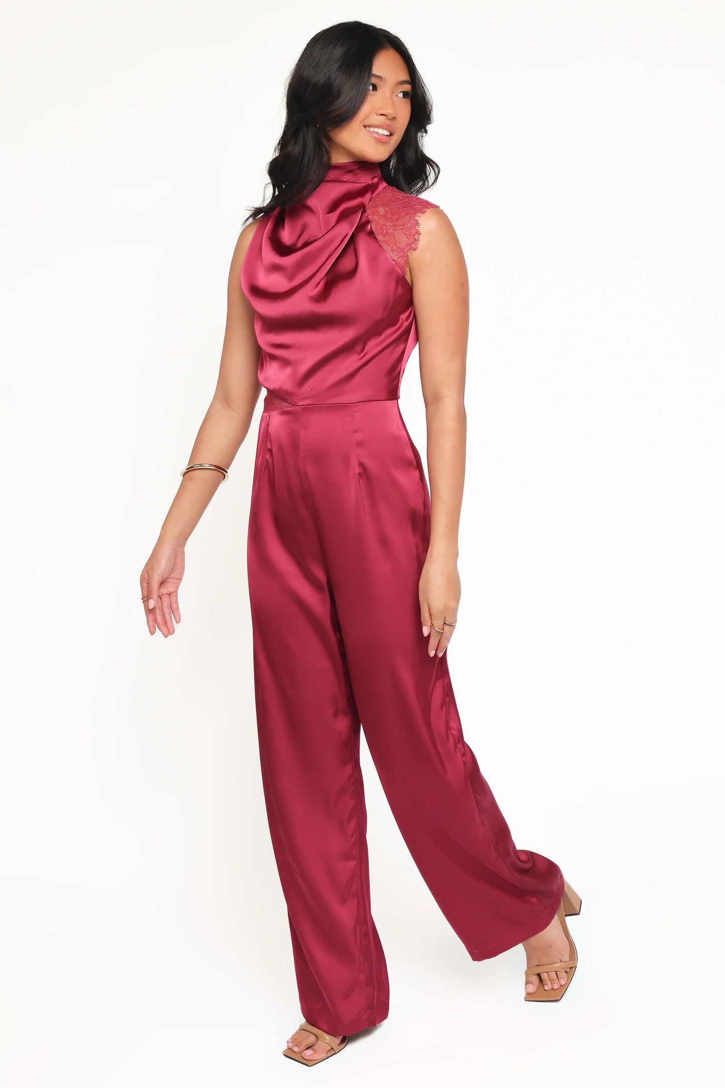 Brinley One Shoulder Jumpsuit Berry