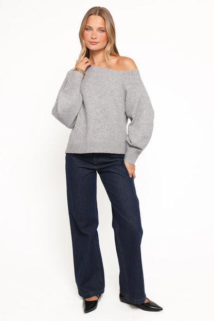 Ailis Off Shoulder Sweater Grey