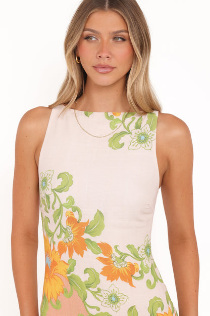 Noriko Shift Mini Dress Yellow Spring Floral