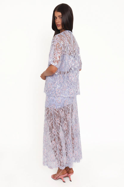 Yonder Sheer Panel Lace Maxi Skirt Purple