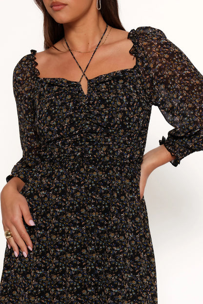 Keziah Long Sleeve Maxi Dress Navy Ditsy Floral