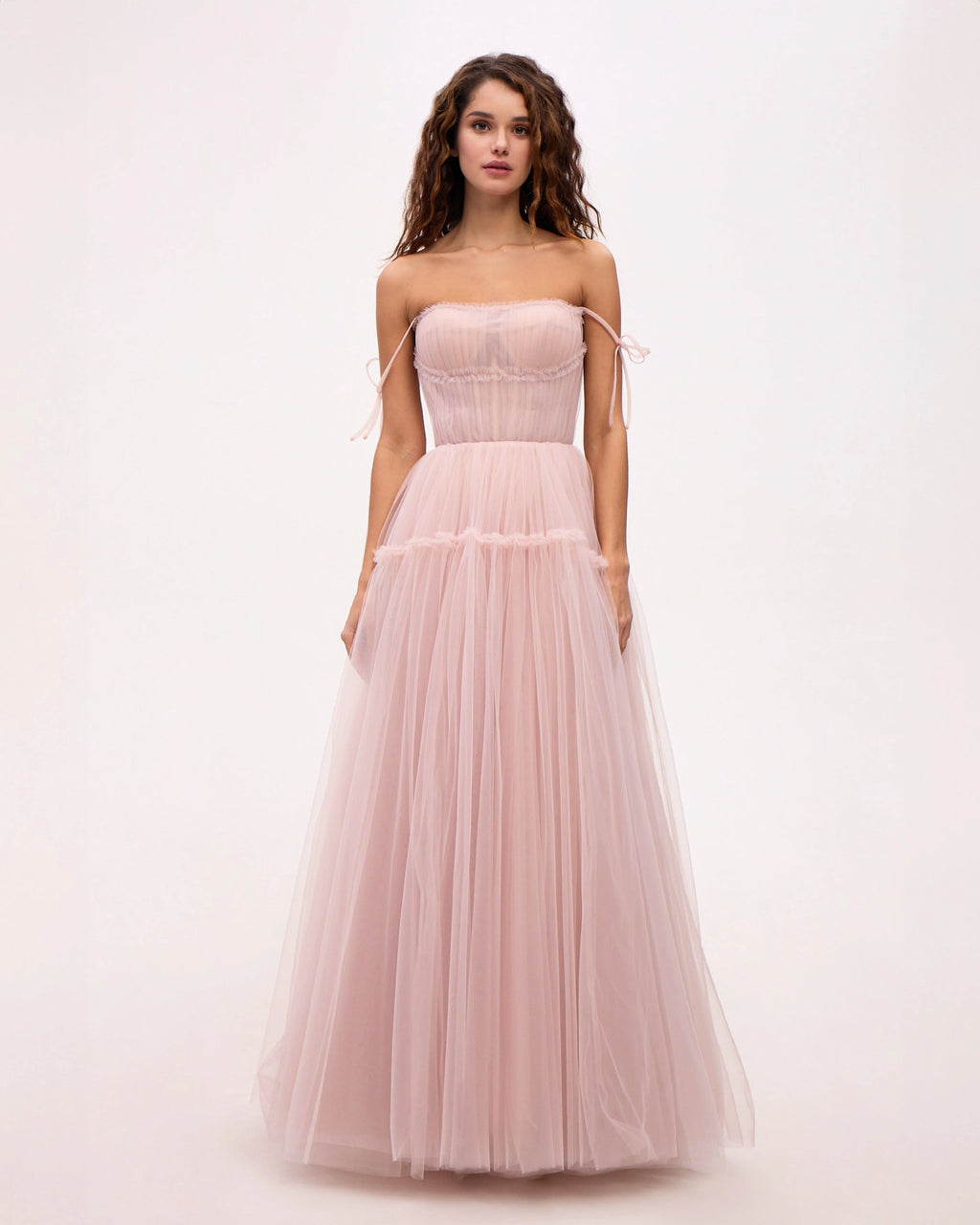 Misty Rose Tie straps tulle prom dress