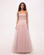 Misty Rose Tie straps tulle prom dress