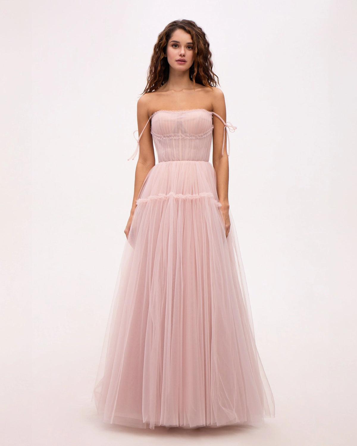 Misty Rose Tie straps tulle prom dress