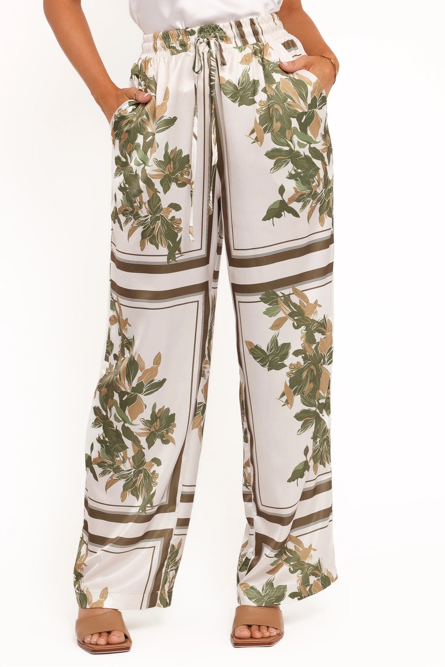 Lara Wide Leg Pants Olive Print