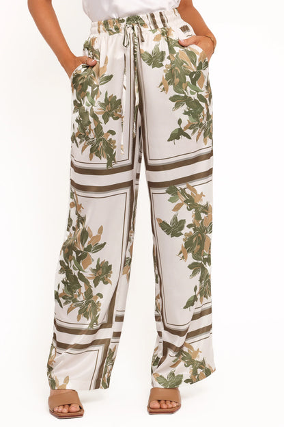 Lara Wide Leg Pants Olive Print