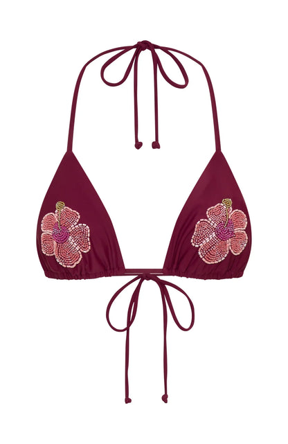 Yolanda Beaded Bikini Top Sangria