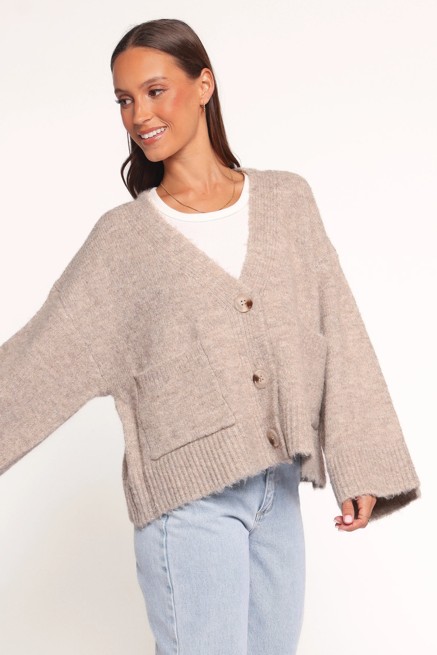 Fern Wide Sleeve Cardigan Mushroom