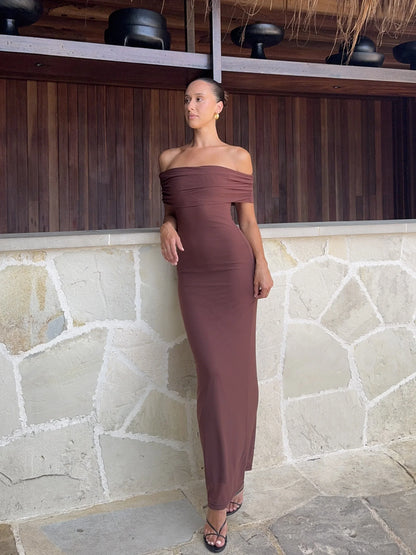 Darcey Off Shoulder Maxi Dress Brown