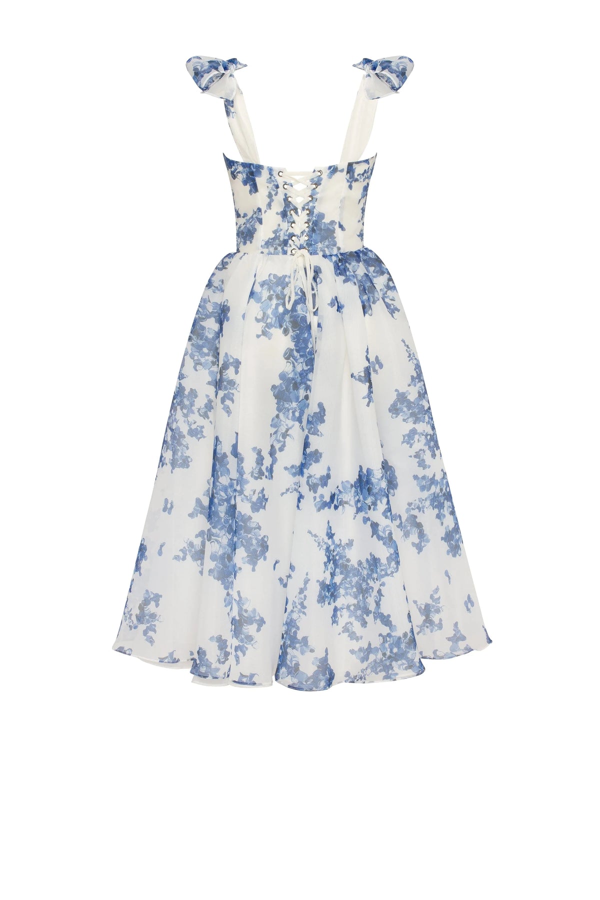 Charming blue hydrangea patterned organza midi dress Garden of Eden