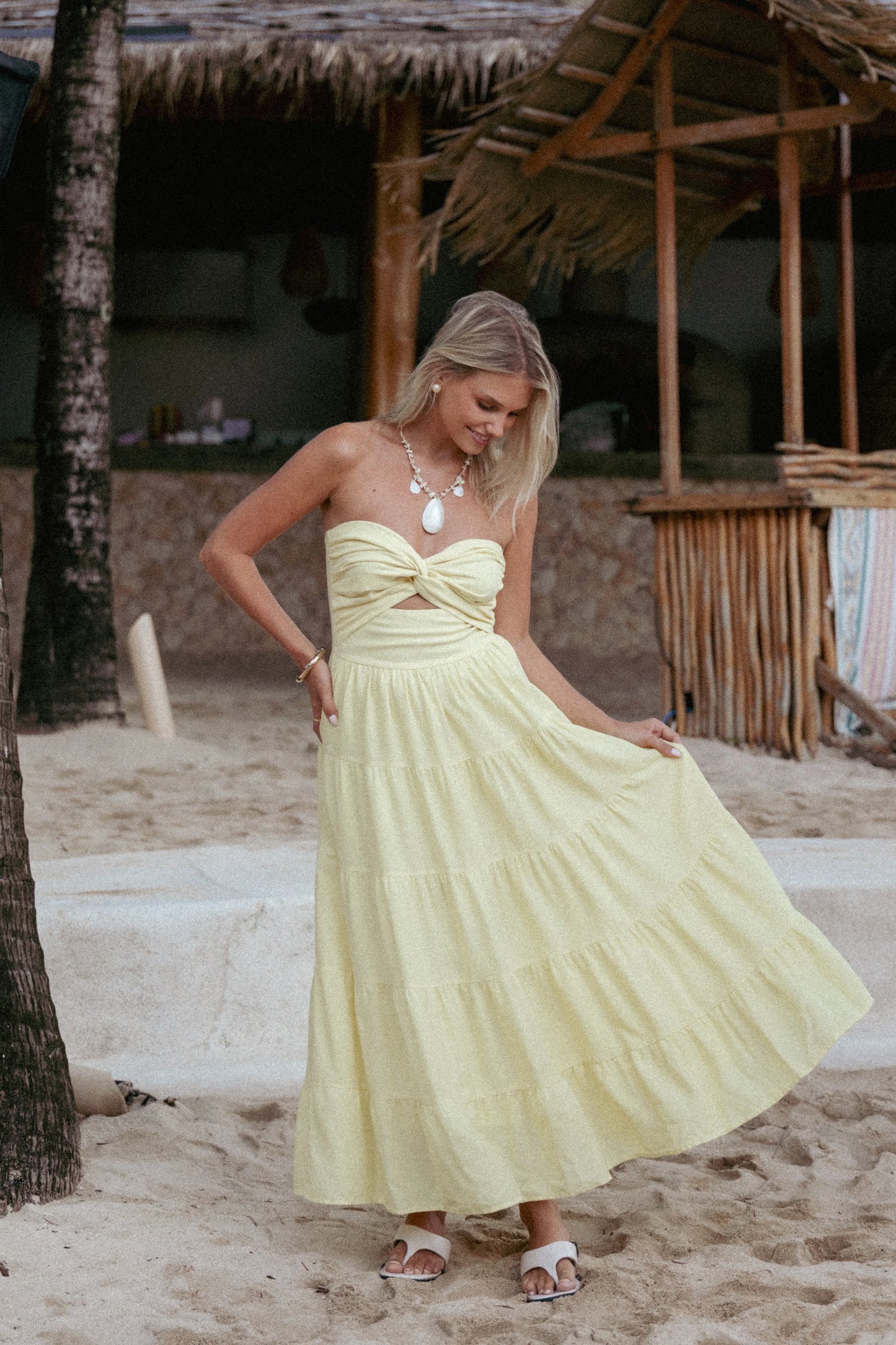 Sitara Strapless Midi Dress Yellow