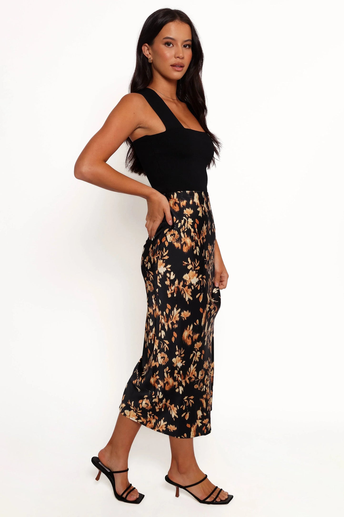 Kenna Satin Midi Skirt Midnight Glow