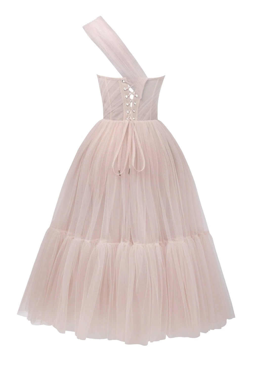 Misty Rose One Shoulder Cocktail Tulle Dress