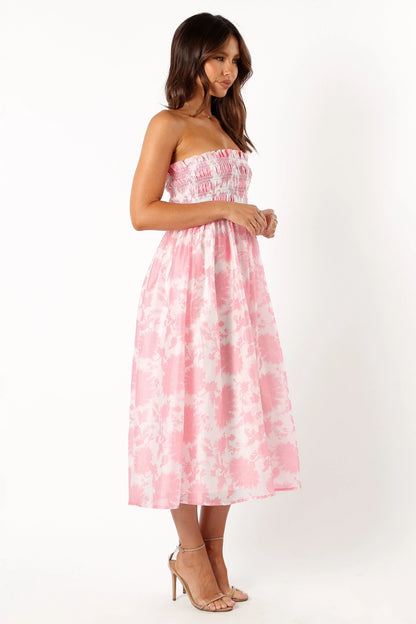Carter Strapless Midi Dress Pink Floral