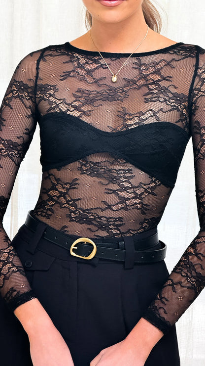 Eldora Long Sleeve Lace Top Black