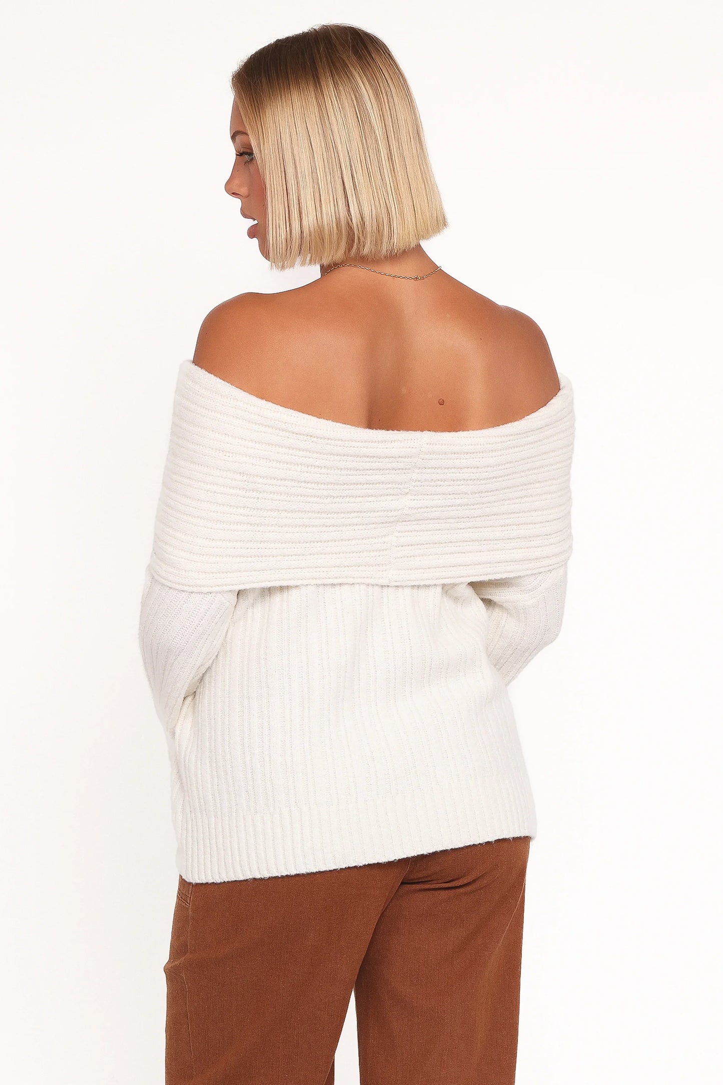 Kenny Off Shoulder Knit Sweater Cream