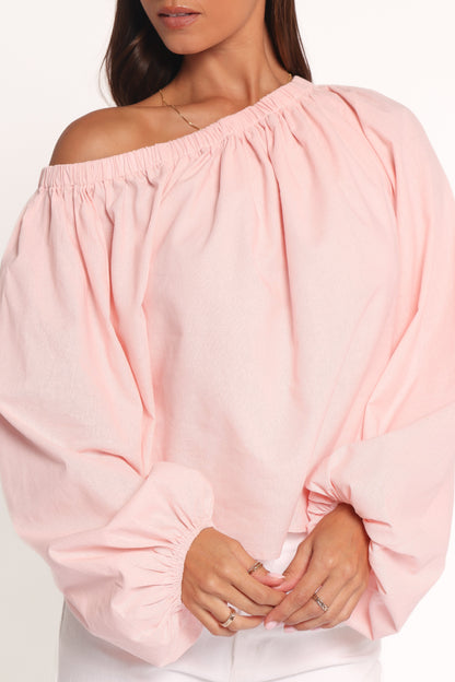 Zion Off Shoulder Long Sleeve Top Pale Pink
