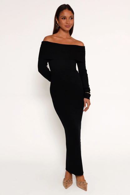 Archie Off the Shoulder Midi Dress Black